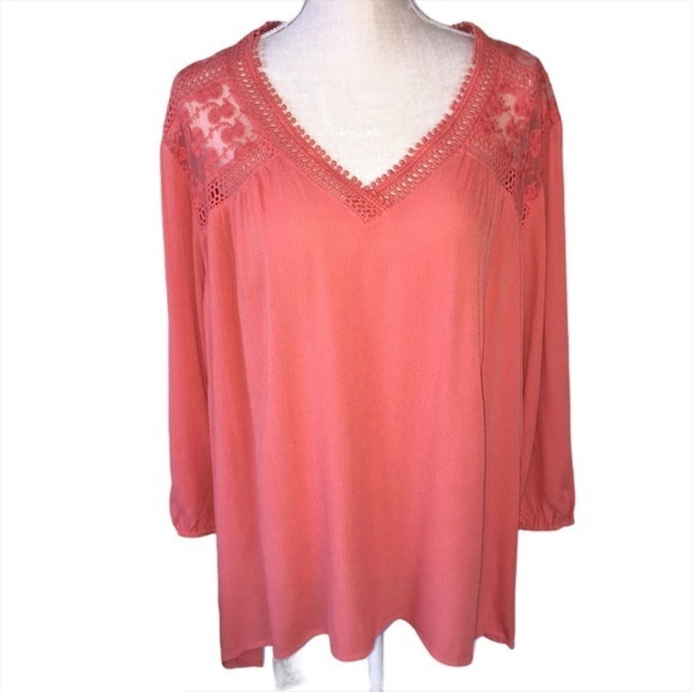 Coral Lace Detailing Top Size 1X